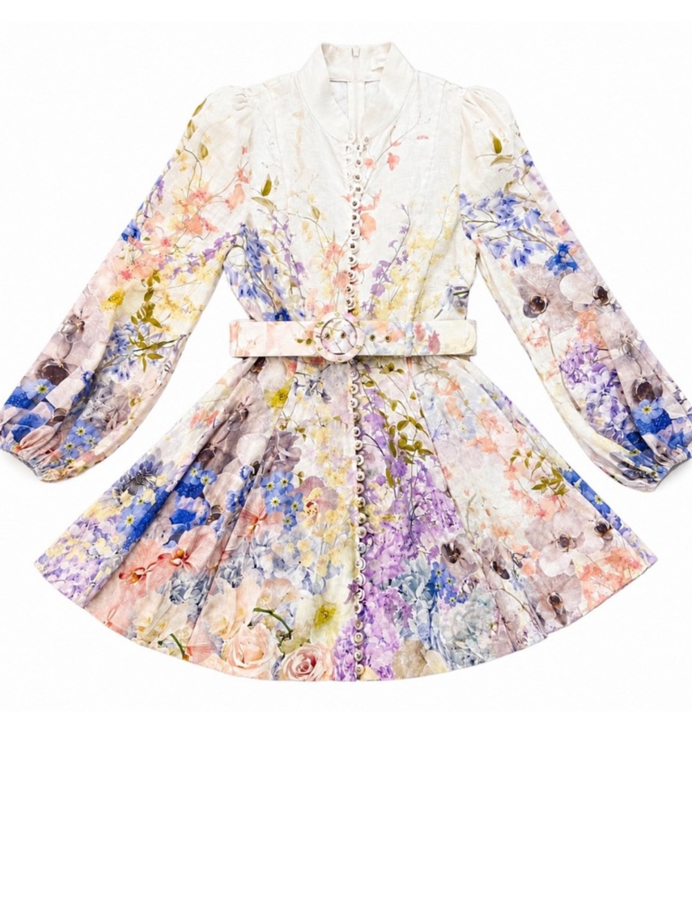Zimmermann Floral Button-Front Top in Lavender, Yellow and Cream